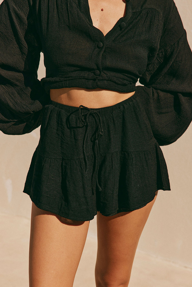 Huxley Front Tie Panelled Shorts - Black