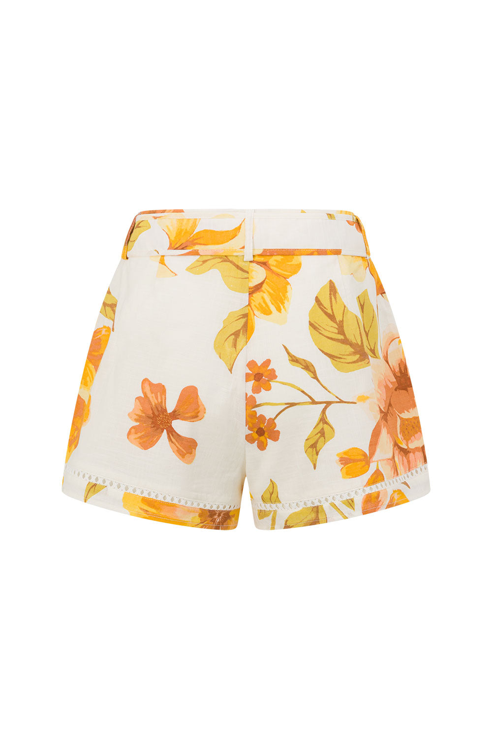 White Agalia Floral Print Belted Jara Shorts