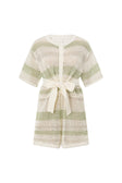 Easton Short Sleeve Button Up Knit Playsuit - Cream, Green Grey Stripe