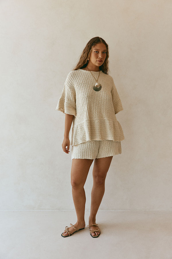 Beige Woven Knit Trisha T Shirt Top