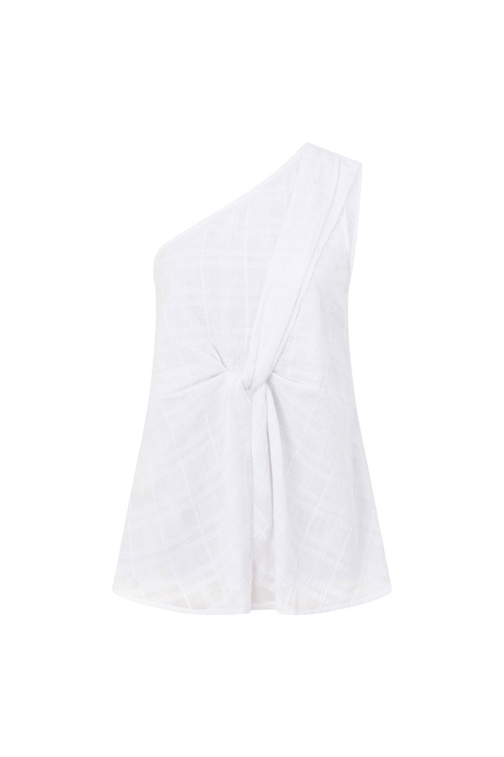 White Plaid One Shoulder Split Knot Sofia Top