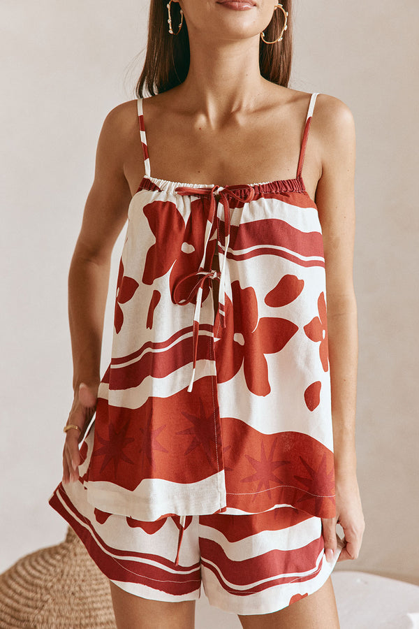 Red Sienna Sunset Print Split Flouncy Zuma Top