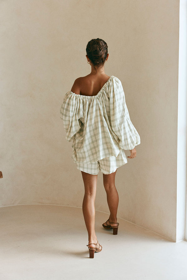 Green Checkered Drawstring Tilli Shorts