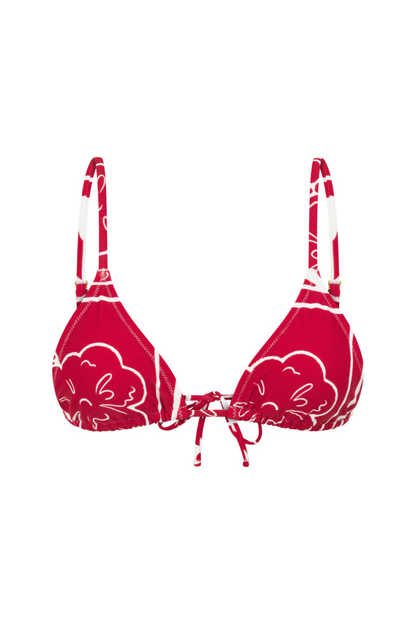 Red Voyage Print Strappy Nusa Tri Bikini Top