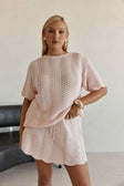 Blush Pink Wave Knit Short Sleeve Leah T Shirt Top