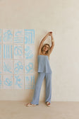 Blue Pointelle Knit Strapless Athena Top