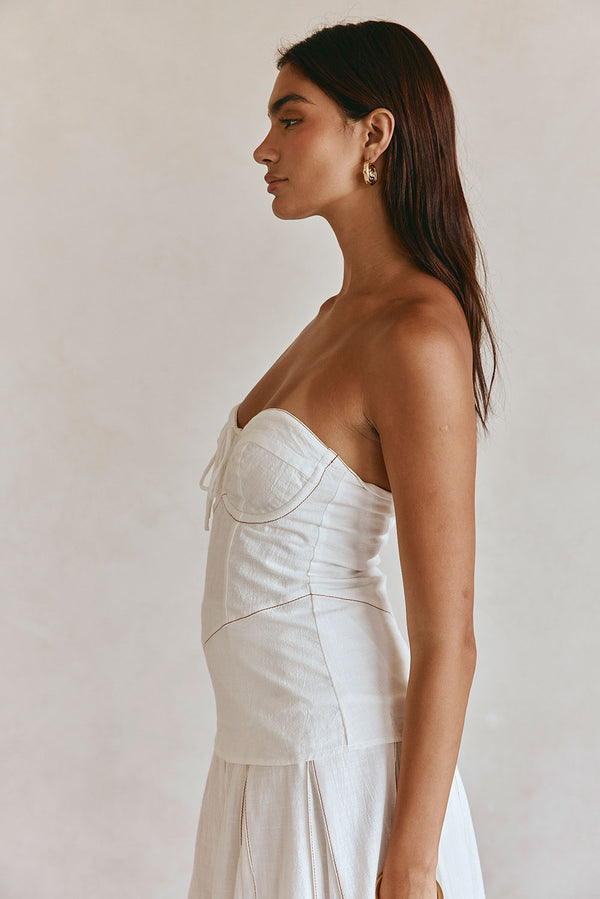White Strapless Tie Bustier Viviana Top