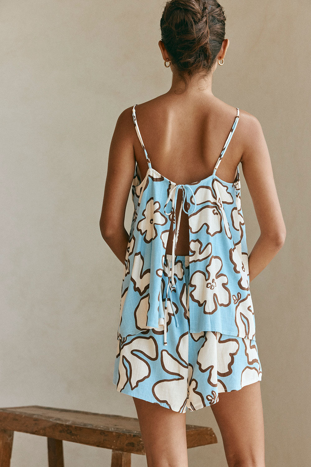 Blue Outline Floral Strappy Back Tie Cian Playsuit