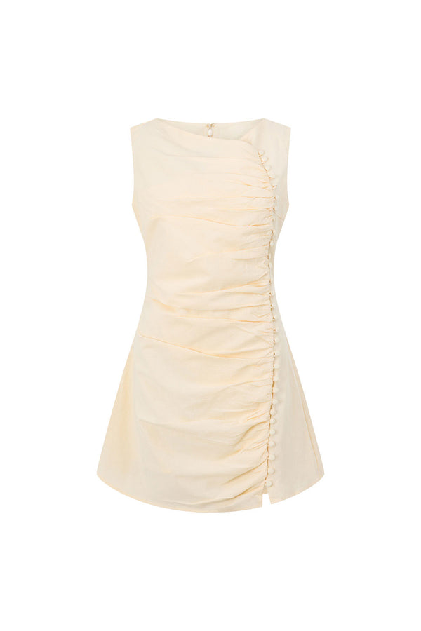 Cream Ruched Button Mini Alchemy Dress