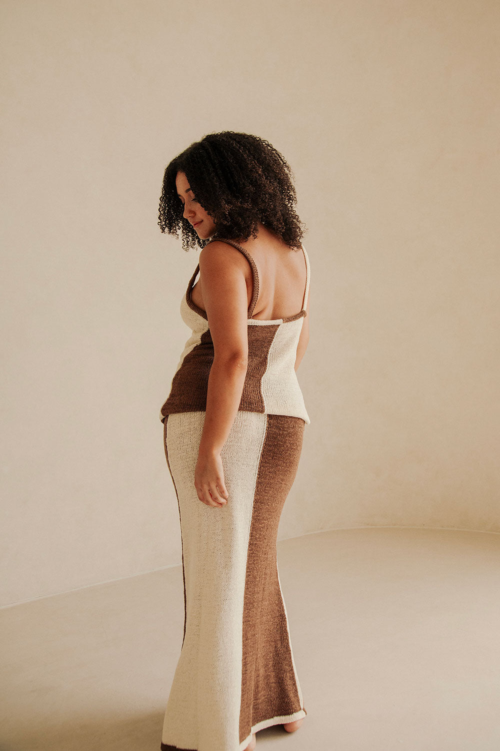 Brown Two Toned Knit Maxi Mira Skirt