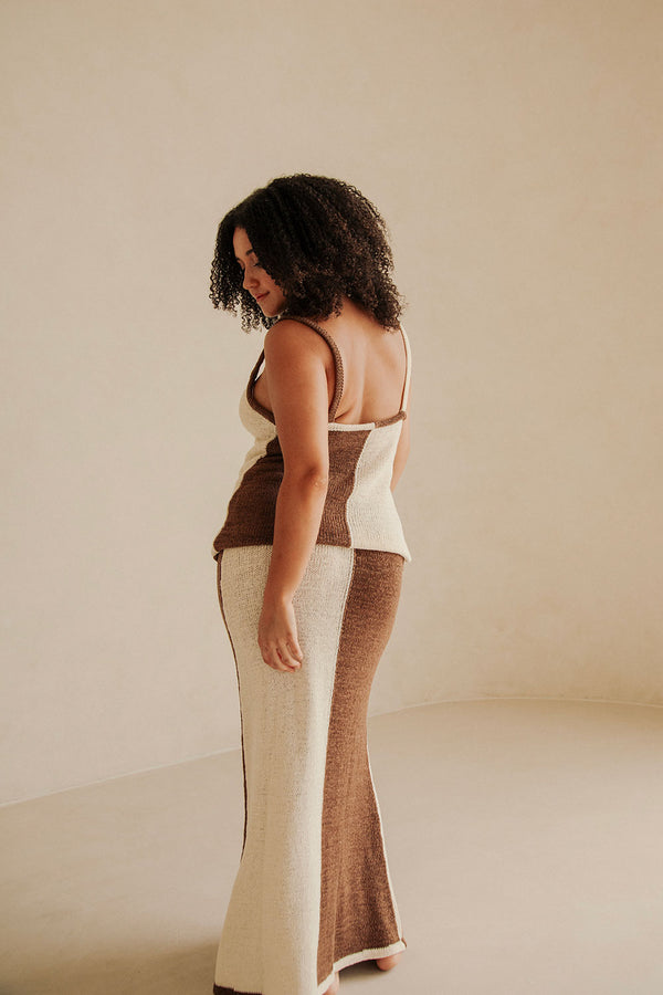 Brown Two Toned Knit Maxi Mira Skirt