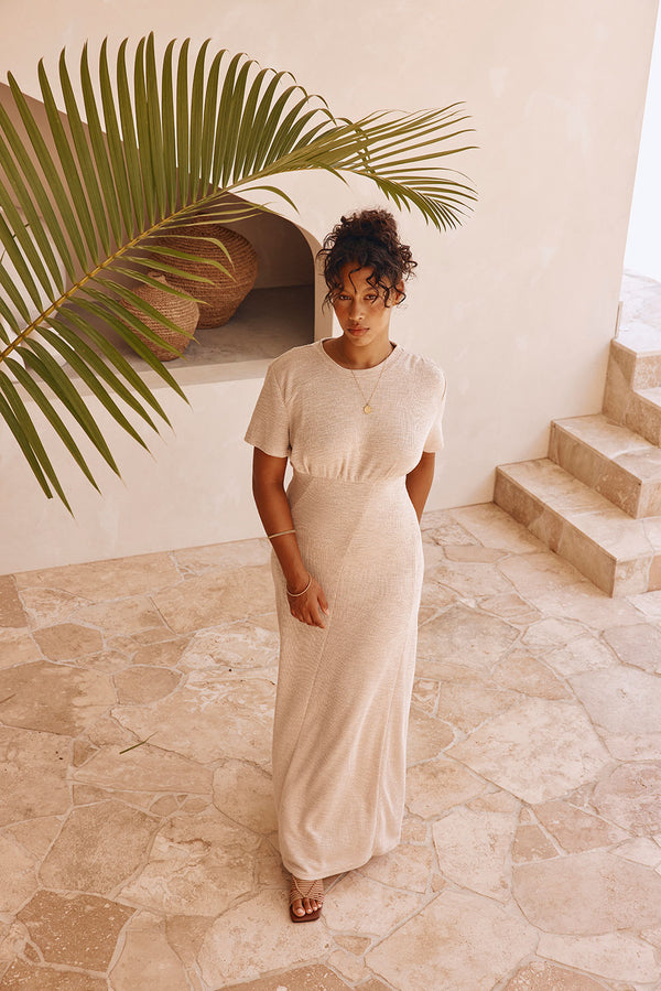Gizelle Short Sleeve Maxi Dress - Beige