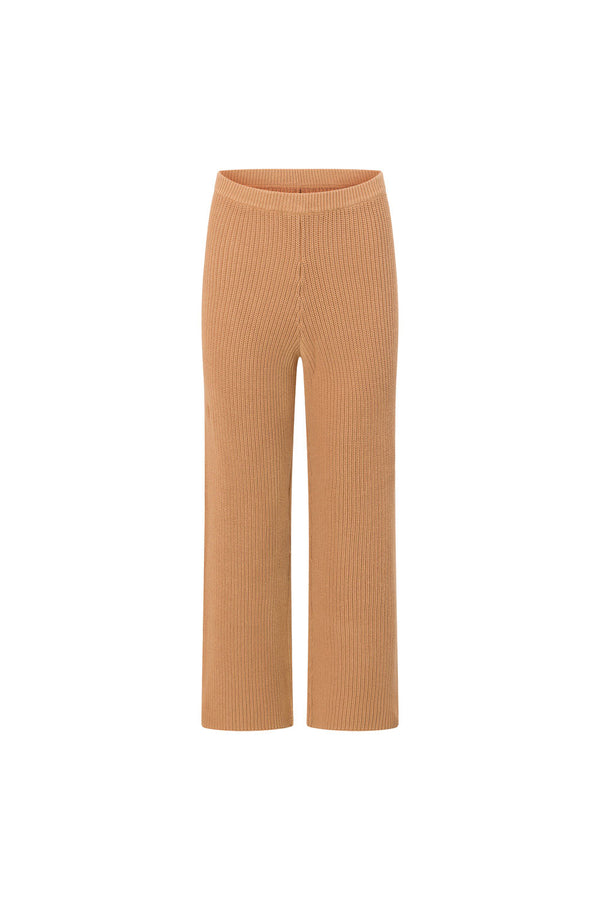 Tan Knit High Waist Elastic Sienna Pants