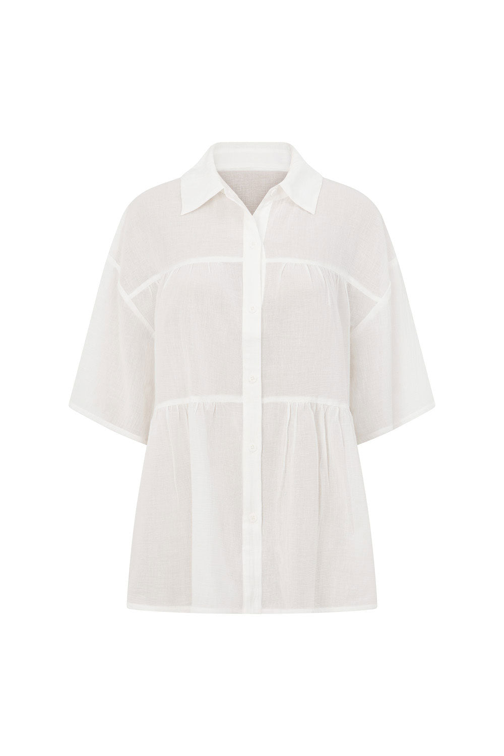 White Button Up Short Sleeve Founce Elodie Top