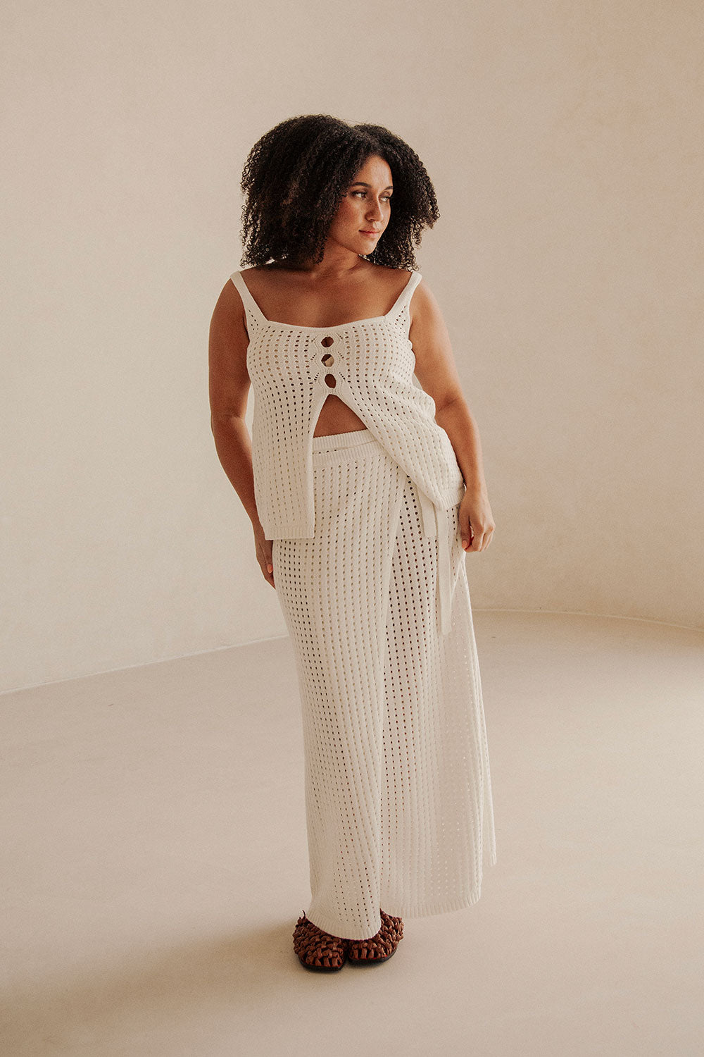 Nia Knitted Split Top - White