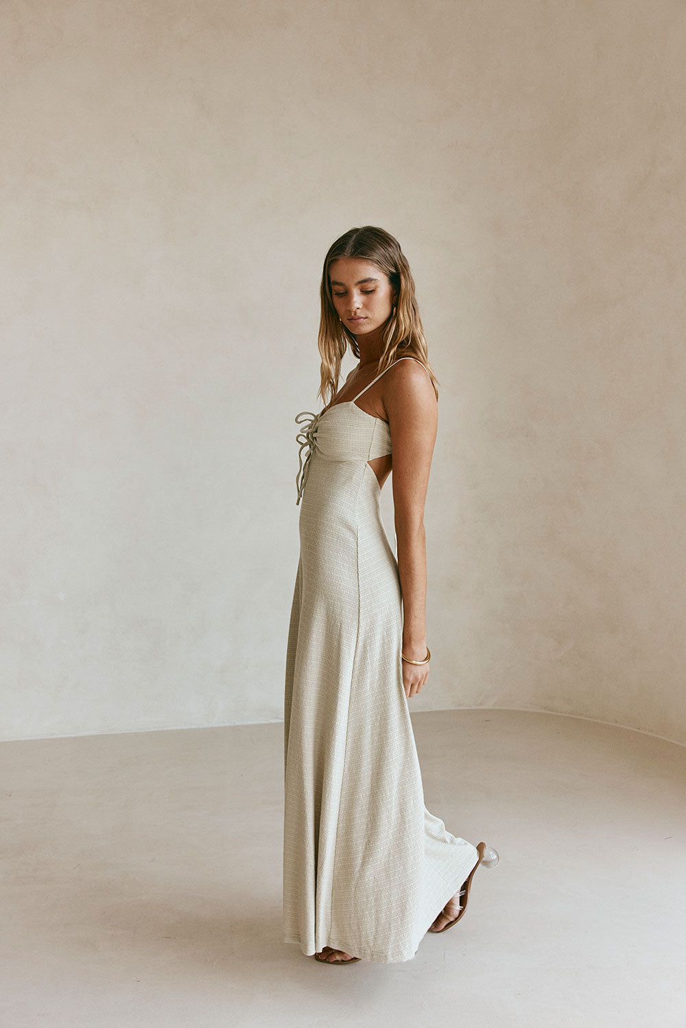 Sage Green Waffle Sweetheart Backless Maxi Dua Dress