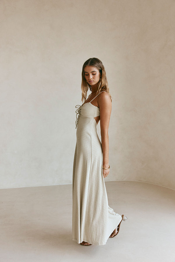 Sage Green Waffle Sweetheart Backless Maxi Dua Dress