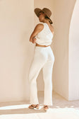White Ribbed Knit Elastic Audri Pants
