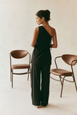 Zen One Shoulder Side Tie Top - Black
