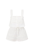 Zelle Lace Button Front Tie Playsuit - White