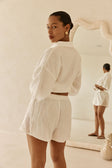 White Cotton Elastic High Waist Inara Shorts