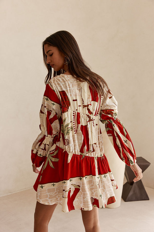 Red Palma Vista Ruched Mini Esperenza Dress