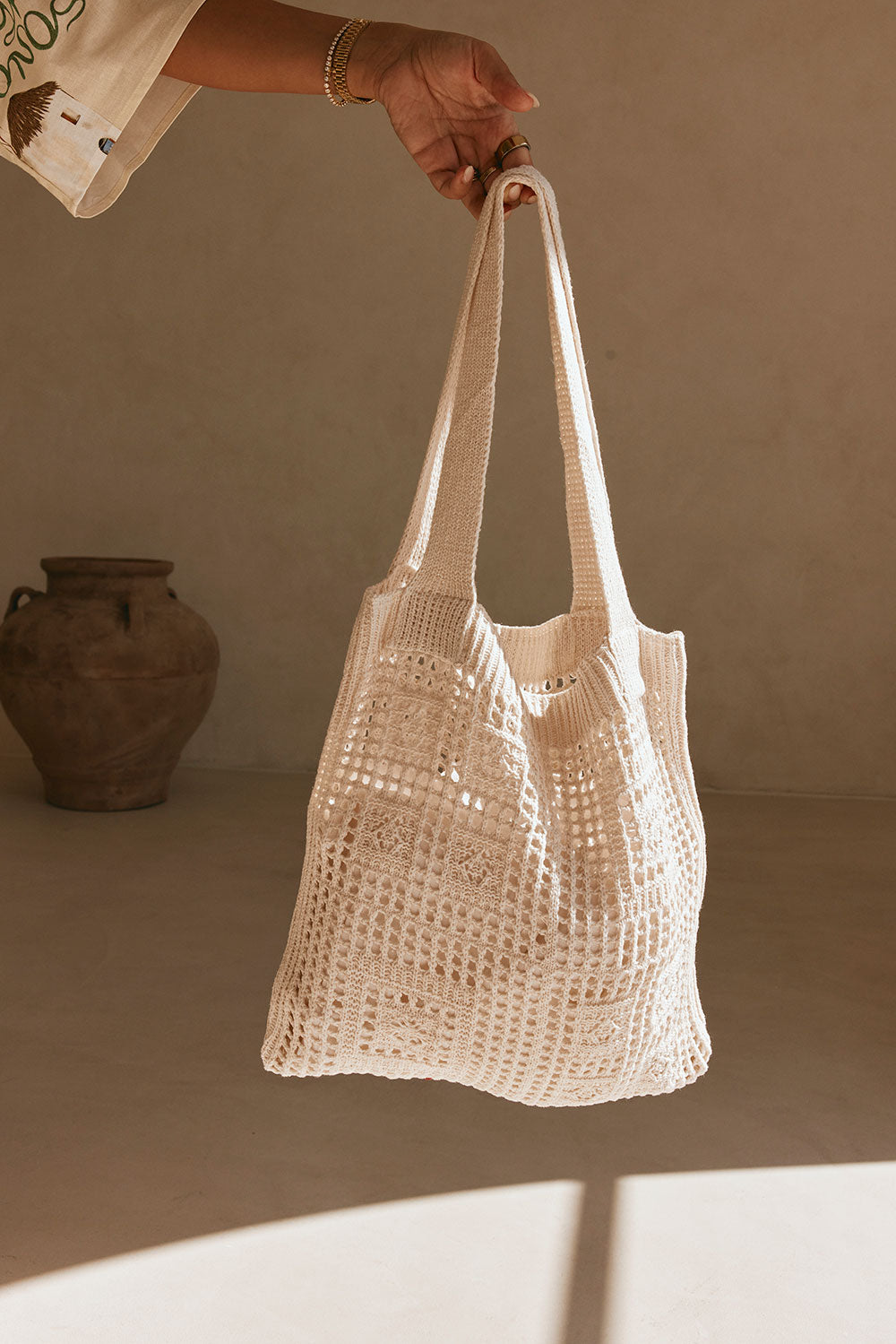 Sia Crochet Tote Bag - White
