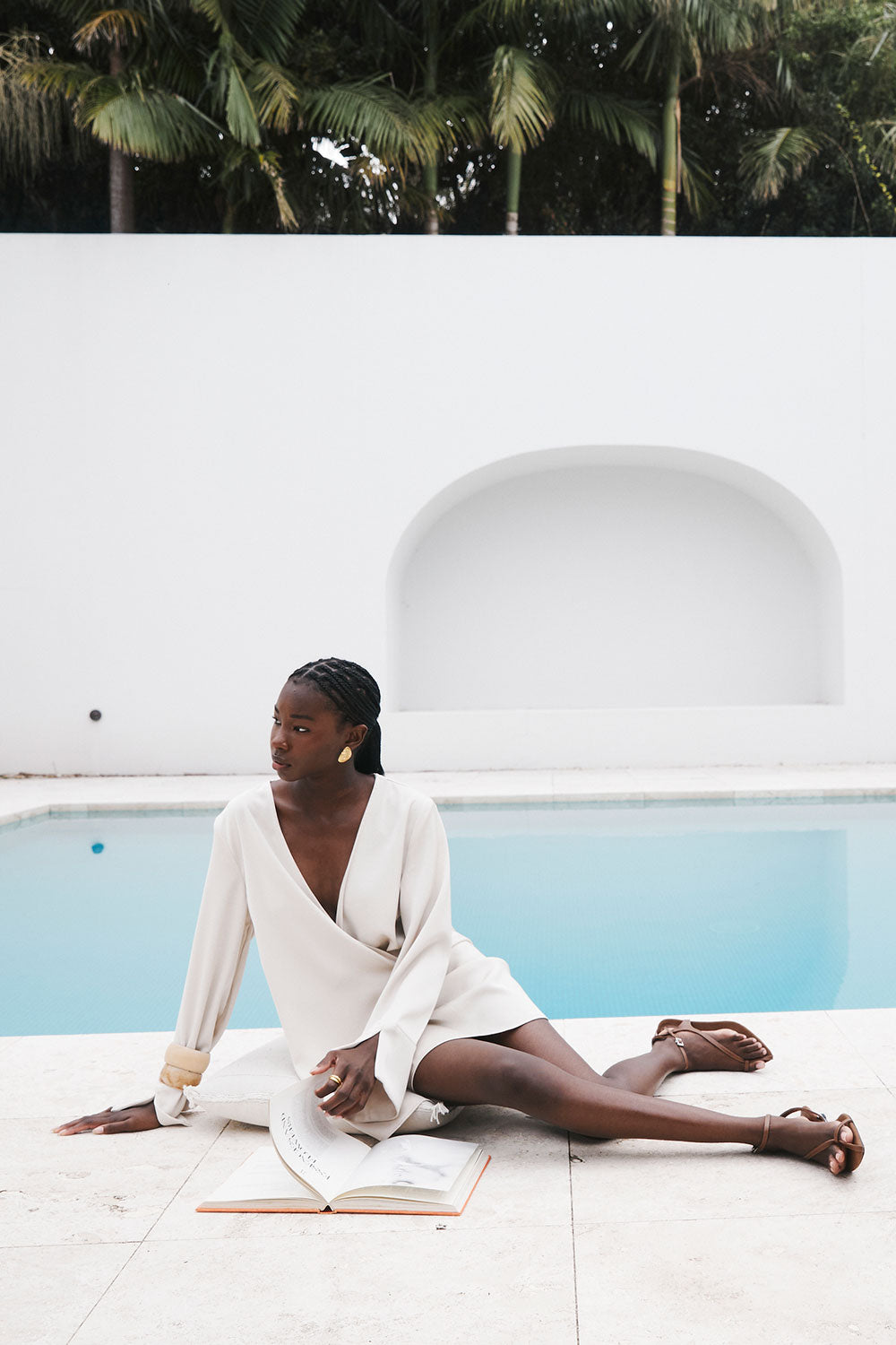 Beige Long Sleeve Mini Wrap Asoka Dress