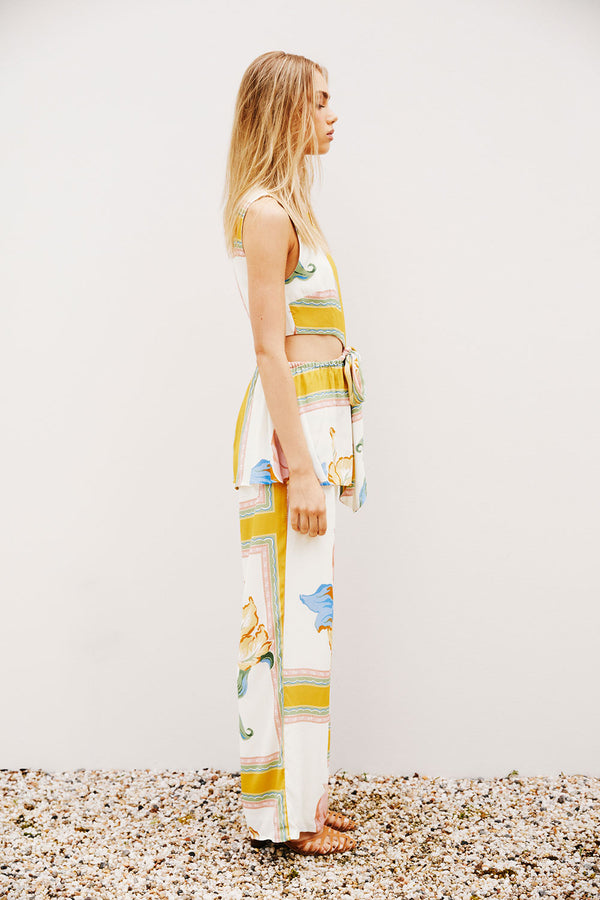 White and Yellow Botanique Cut Out Pip Jumpsuit