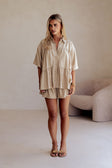 Beige High Waist Gathered Flounce Panel Luna Shorts