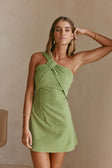  Green One Shoulder Cutout Mini Knot Dimmi Dress
