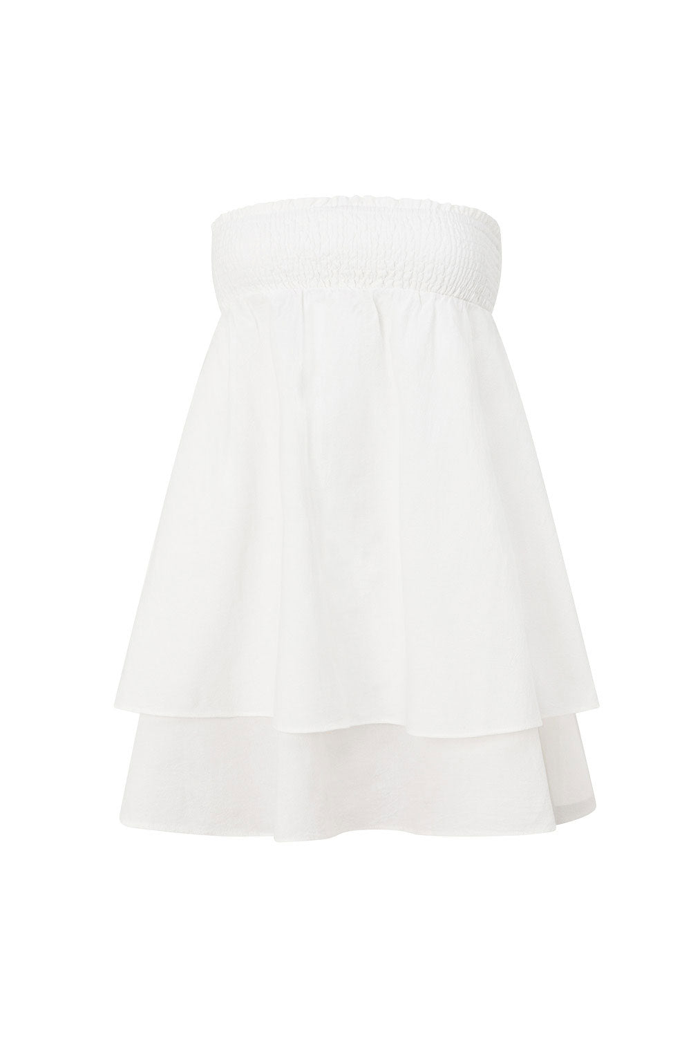 White Strapless Layered Ruched Rocio Dress