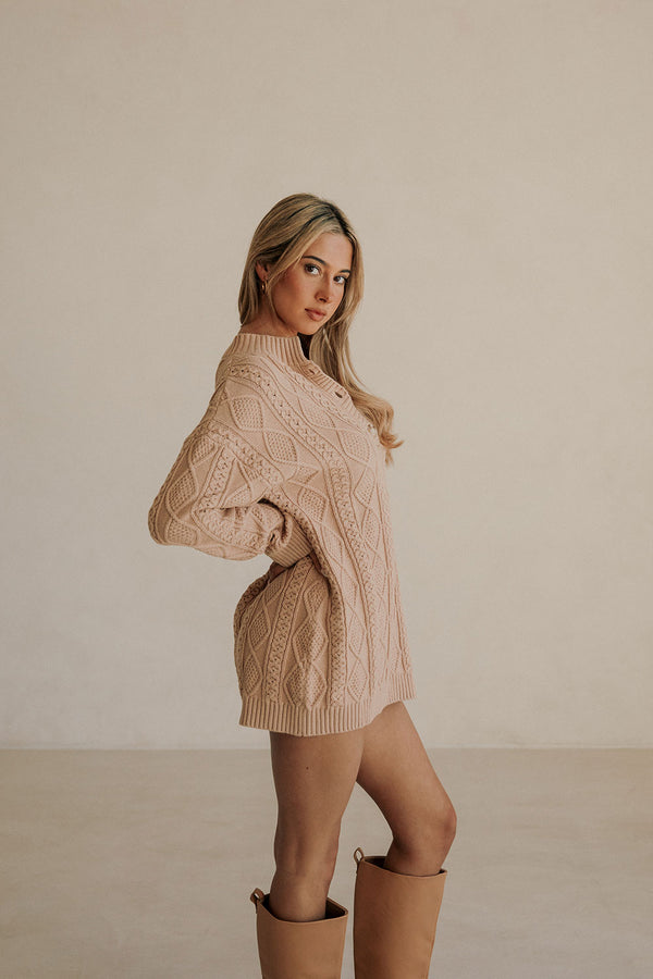 Tan Knit Long Sleeve Collar Mini Kaylan Dress