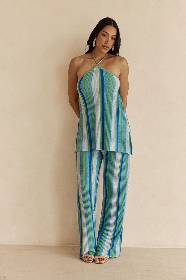 Revel Halter Top - Blue Stripe