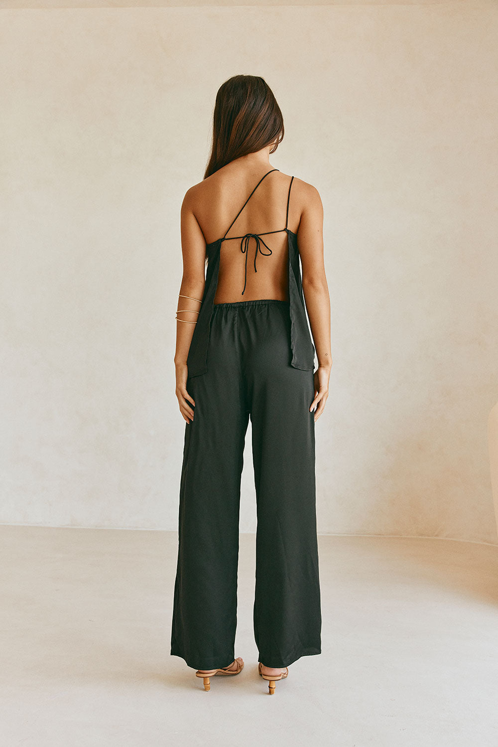 Adeline Elasticated Silk Pants - Black