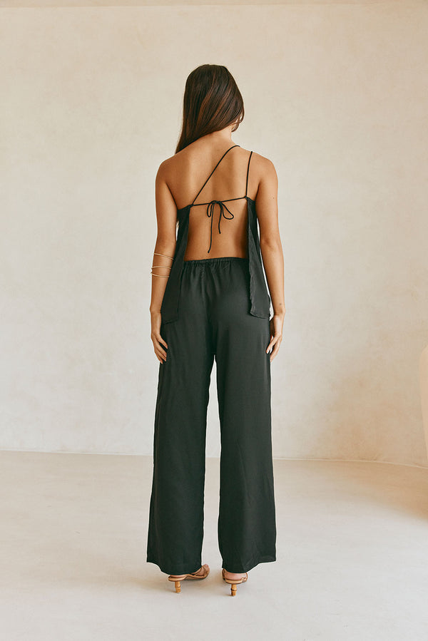 Adeline Elasticated Silk Pants - Black