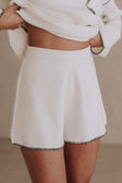 White Knit High Waist Elastic Alara Shorts