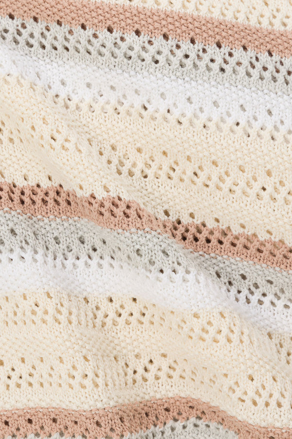 Cream Stripe Knit Long Sleeve Mini Veya Dress