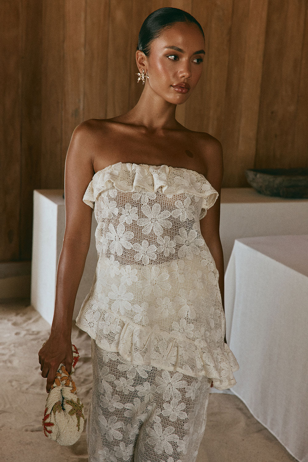 Cream Crochet Knit Strapless Lonline Ophelia Top – SABO