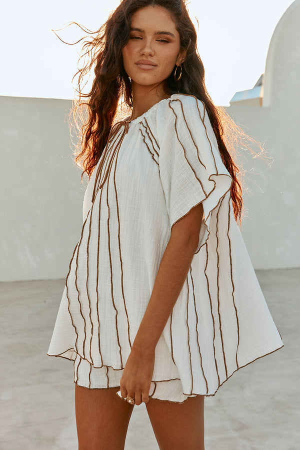 White Short Sleeve Frill Ciri Blouse