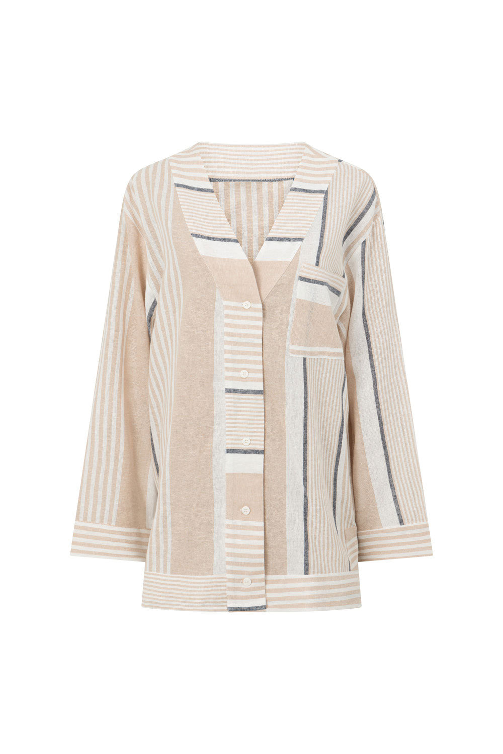 Beige Boxy Button Up V Neck Malia Dress