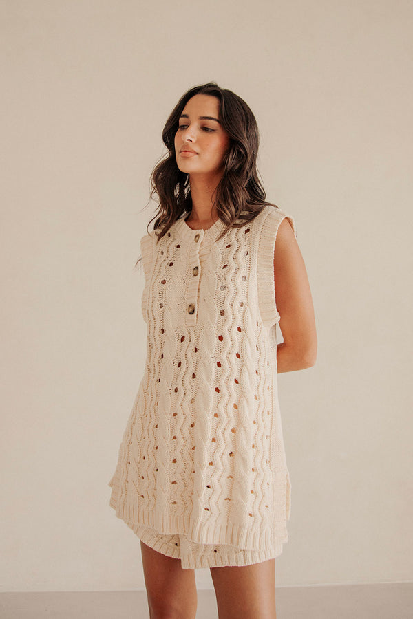 Cream Cable Knit Button Jenna Tunic Top