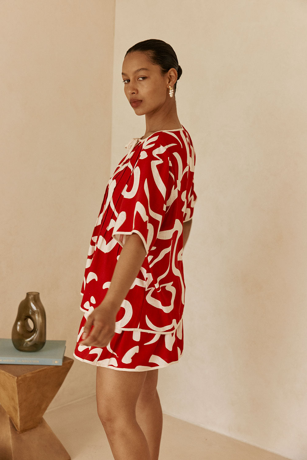 Red Fila Rouge Floral Print Button Up Rayne Top