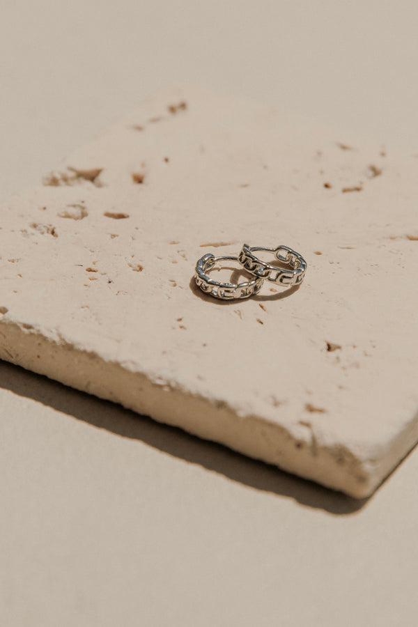 Silver Toned Chain Link Hoop Eve Huggie Earrings