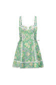 Green Floral Heritage Print Lace Up Mini Emilia Dress