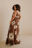 Lessi One Shoulder Tie Maxi Dress - Galene Brown Print