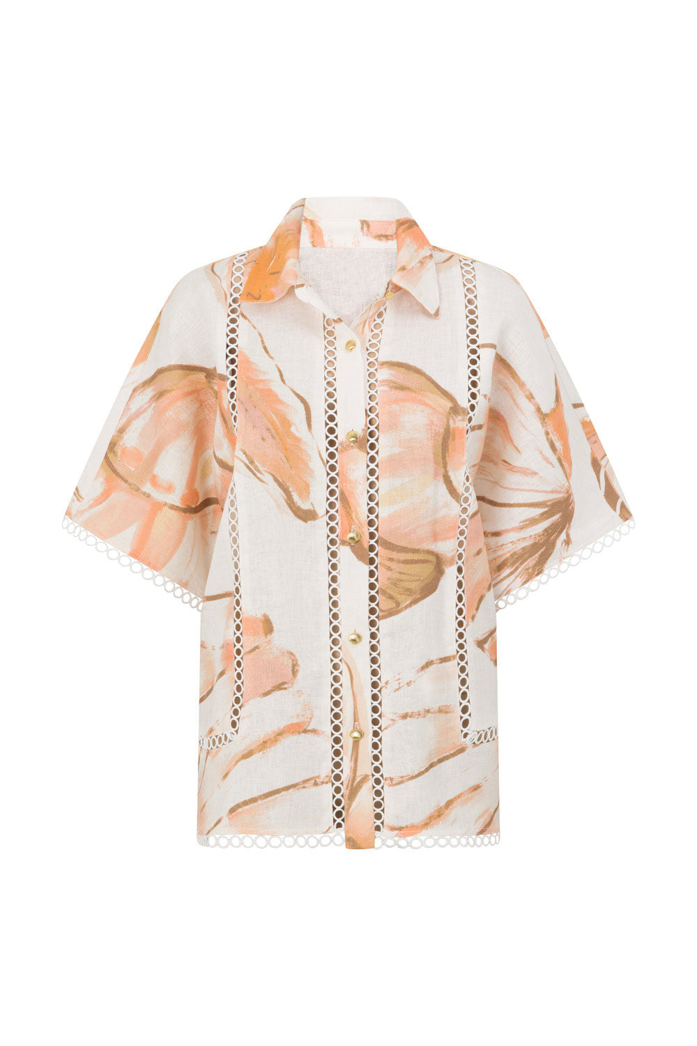 Brown La Spiaggia Print Button Up Collar Verity Shirt