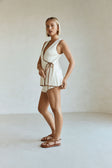 Cream Ribbed Elastic High Waist Jaxon Shorts