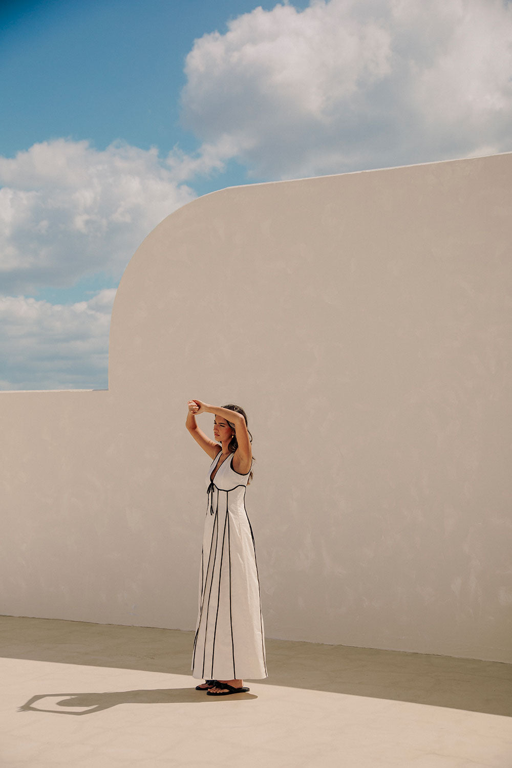 Maylin V Neckline Tie Maxi Dress - Cream, Black