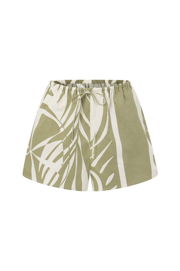 Palm Green Elastic Drawstring Berkley Shorts